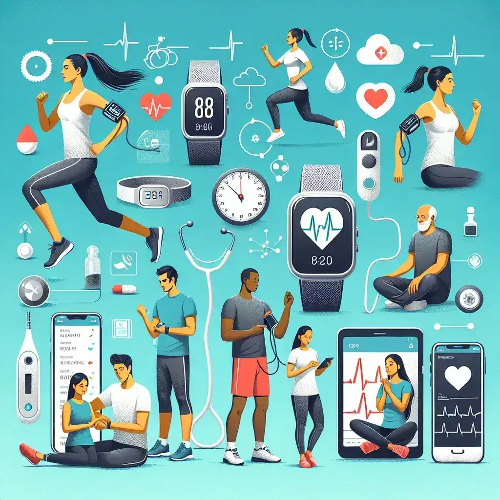 "Ilustração de um smartphone exibindo um gráfico de monitoramento de sinais vitais em tempo real, destacando funcionalidades de aplicativos de saúde."